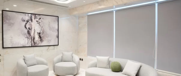 Stylish and comfortable office lounge with modern furniture and decor.